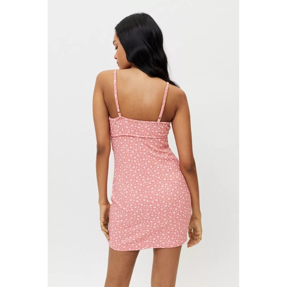 Urban Outfitters Pink Floral Ribbed Mini Cami Dress Empire Waist Small - Picture 5 of 5